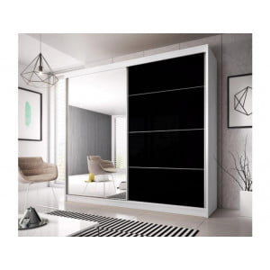 Preprosta, prostorna in elegantna drsna garderobna omara POMLAD ki ima na sprednji strani veliko ogledalo, ki bo vizualno povečalo prostor. V notranjosti
