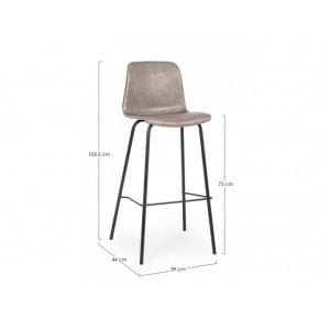 Barski stol KYRA dobavljiv v bež umetnem usnju s črnimi kovinskimi nogami. Dimenzije: širina: 39cm globina: 44cm višina: 103,5cm višina: 751cm višina