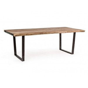 Jedilna miza ELMER 220X100 ima kovinske črne noge. Mizna plošča je iz lesa, ker je obdelana ročno, so oblike in velikosti ki jih tvori les, samo okvirne,