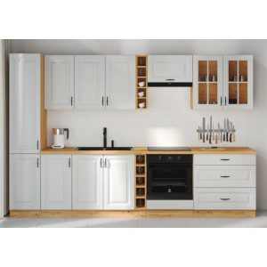 Kuhinjski blok STIL 315 cm je dobavljiva v beli barvi. Debelina delovnega pulta je 38 mm. Kuhinja je izdelana iz oplemenitenih ivernih plošč debeline 16 mm