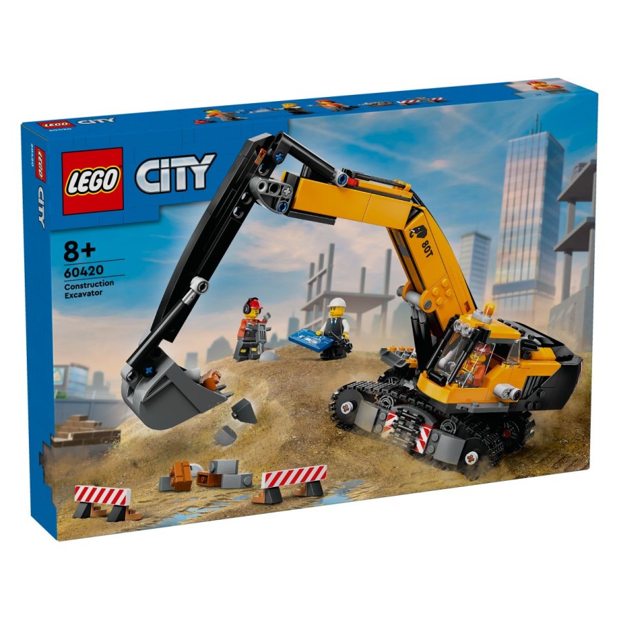 LEGO® City komplet z bagerjem za navdušence nad gradbenimi vozili. Nadobudnega sestavljalca preseneti z igračo z LEGO® City Rumeni gradbeni bager (60420) za starost 8+. Realistični rovokopač je čisto tak kot v resnici