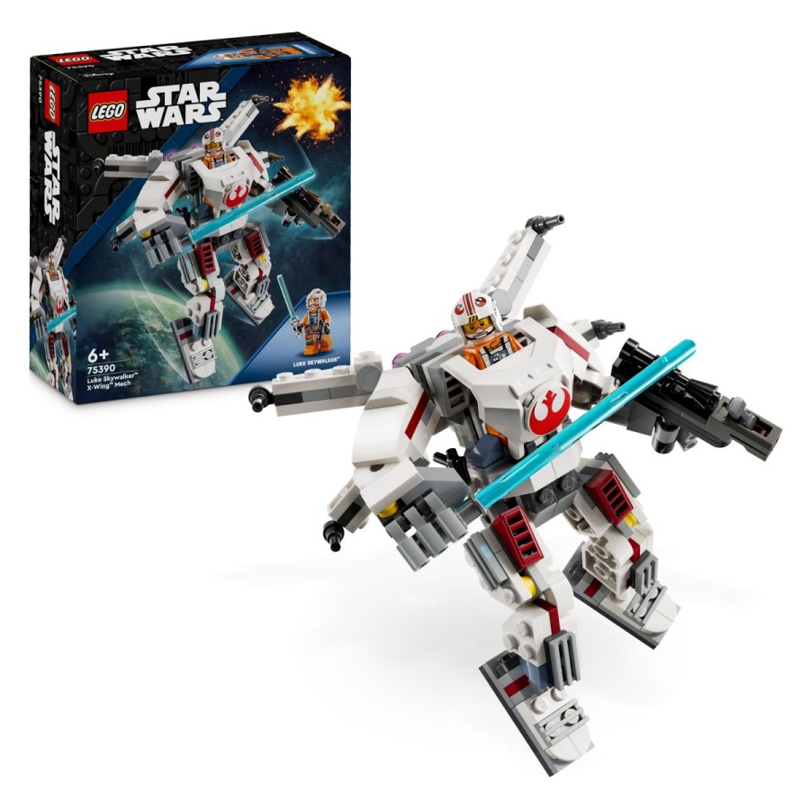 akcijska LEGO figura.              Sila je močna z osupljivim X-Wing robotskim oklepom Luka Skywalkerja! Lukov svetlobni meč pripni na hrbet robotskega oklepa in legendarnega Jedija posedi v pilotsko kabino. Odkorakaj v bitko ali prilagodi raketni nahrbtnik na X-Wing robotskem oklepu