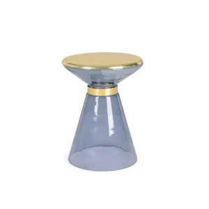 Klubska mizica MERIEL D36 siva ima stekleni okvir z krasnim obročkom in prrekritim vrhom iz jekla, zlate barve. Material: - Steklo - Jeklo Barva: - Zlata -
