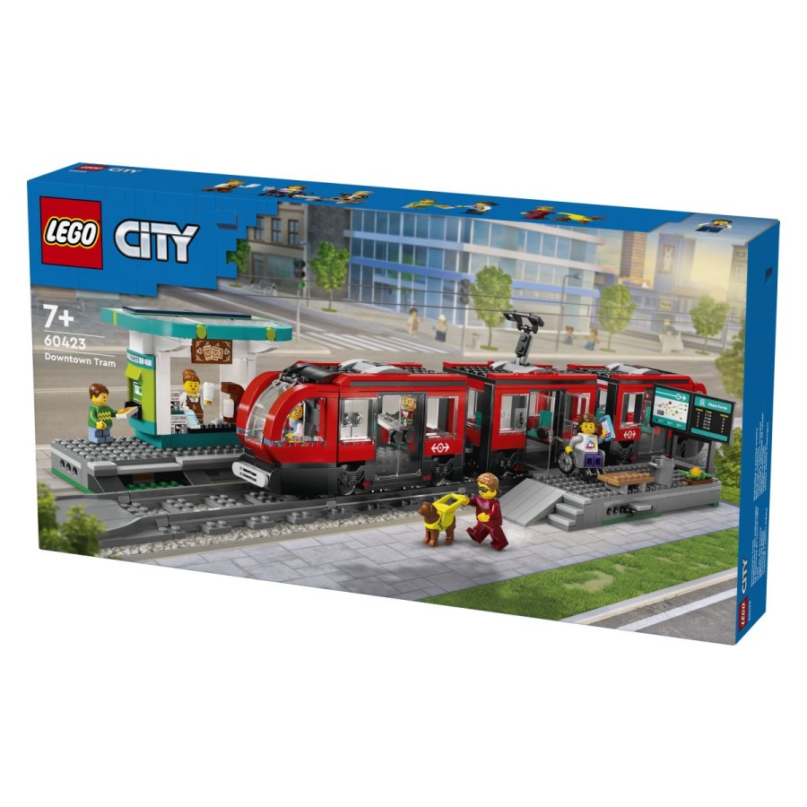 Odpravi se na LEGO® City tramvajsko postajo. Preveri urnik na zaslonu