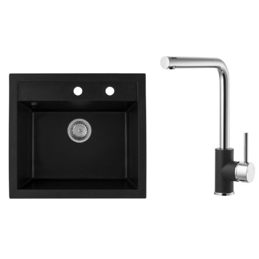 GRANITAL POMIVALNO KORITO SINK SOLUTION MILANO ČRN SET Z ARMATURO