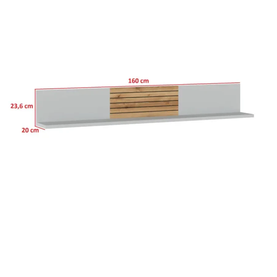 Polica VIVIJA v kombinaciji hrasta in sive barve je izdelana iz MDF-ja in iverne plošče debeline 16-22 mm, kar zagotavlja stabilnost in trpežnost. ABS