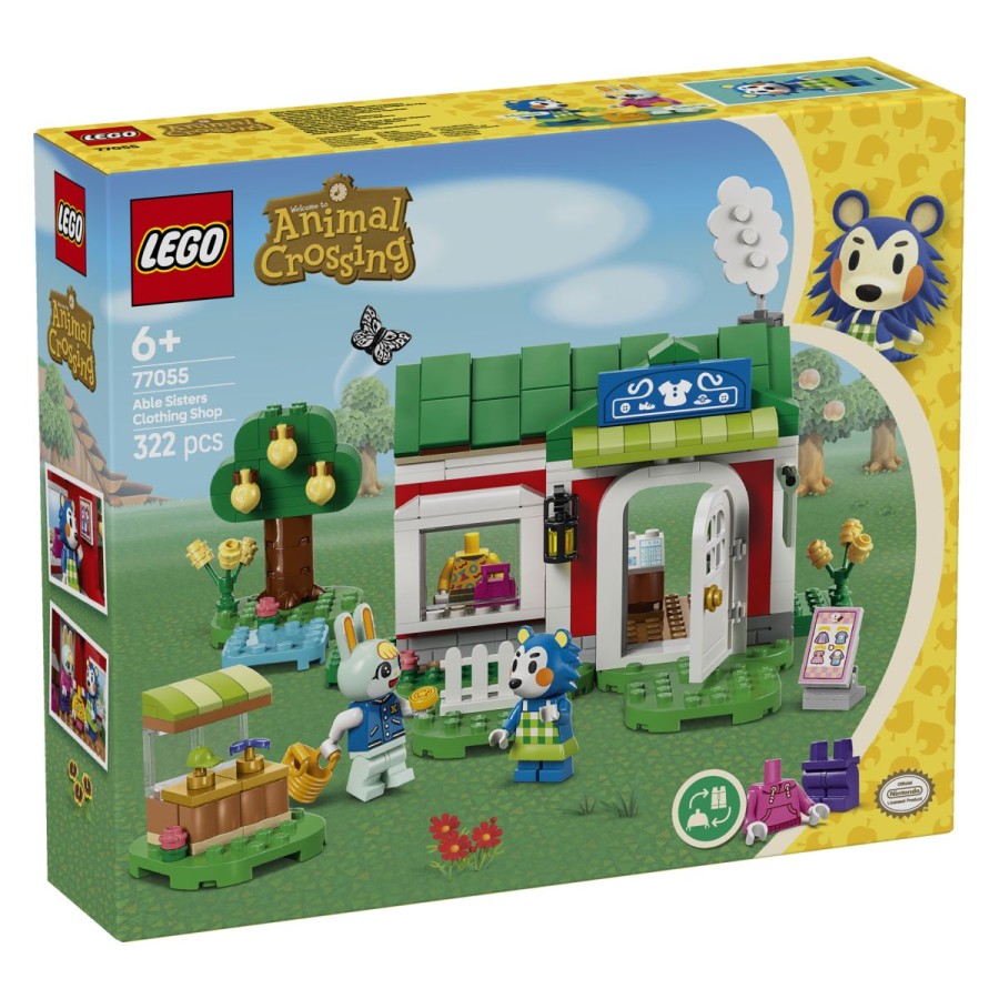 LEGO® Animal Crossing™ Trgovina z oblačili Able SistersŽeliš spremeniti svoj slog? Pojdi v trgovino z oblačili Able Sisters za modno osvežitev. Pomagaj oboževalki mode Sashi izbrati novo majico. Pridobi priporočila za slog od Mabel