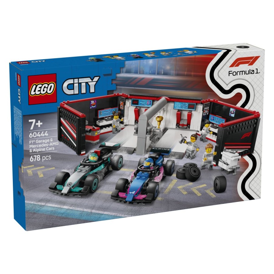 Lego® City Avtomehanična delavnica F1® ter dirkalnika Mercedes-AMG in AlpineDobrodošli v avtomehanični delavnici F1®