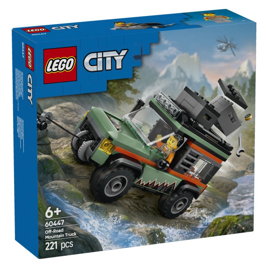 Lego® City Gorsko terensko vozilo 4x4Odpravi se na epske pustolovščine s kompletom LEGO® City Gorsko terensko vozilo 4x4! Zlezi na strma pobočja in vozilo izvleci iz brezen in nevarnosti z vitlom. Dostopaj do orodja in opreme v strešnih prtljažnih zabojih in dvigni izpuh vozila