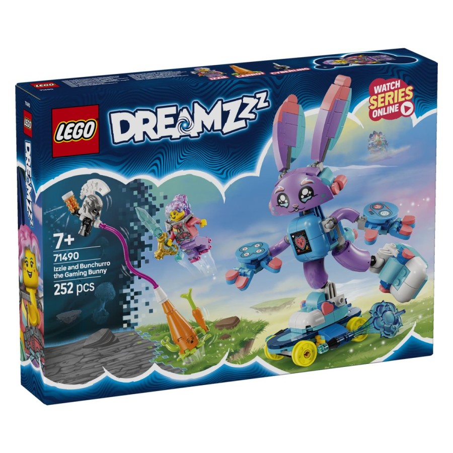 LEGO® Dreamzzz Izzie in igričarski zajček BunchurroS čudovitim kompletom za sestavljanje LEGO® DREAMZzz™ odskakljaj v nove dogodivščine z Izzie in Bunchurrom. Kibernetsko bitje s sokovnikom izžema Sanjavčka Korenčka in Izzie potrebuje tvojo pomoč