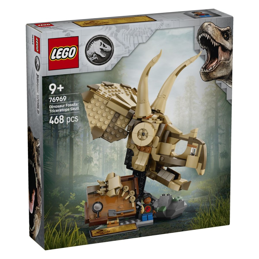 Lego® Jurassic World™ Dinozavrski fosili: triceratopova lobanjaSestavi čisto svojo lobanjo triceratopa! Zakoplji se v model LEGO® Jurski svet in ustvari svojo fosilno dinozavrsko lobanjo. Dinozavrski model z gibljivo čeljustjo in kosom 'jantarja' v kamnitem podstavku. Prizoru dodaj ploščico