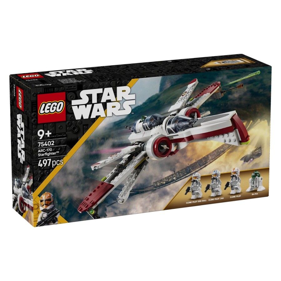 Lego® Star Wars™ ARC-170 Starfighter™Odleti v bitko z zvezdnim lovcem ARC-170 Starfighter™ iz filma Vojna zvezd: Maščevanje Sitha™. Ko so v pilotski kabini klonski pilot Odd Ball