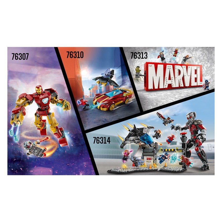 Lego® Super Heroes Robotski oklep Iron Man proti UltronuČuteči robot Ultron povzroča kaos s svojim laserskim orožjem! Samo Iron Man lahko reši zaplet. Iron Manu nadeni robotski oklep in se pripravi na epski spopad! Premikaj členjene roke