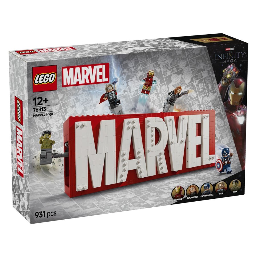 pustolovščin in superjunakov. LEGO® različica logotipa MARVEL prinaša tudi nekaj presenečenj. Pritisni elemente na vrhu modela